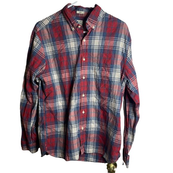 J.CREW Other - J. Crew Shirt Mens Large Button Front Plaid Red Blue Long Sleeve Flaw